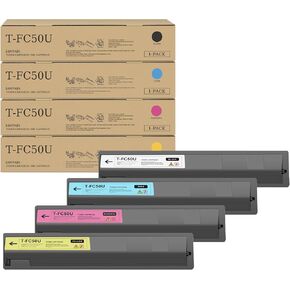T-FC50U Toner Cartridge T-FC50U-K T-FC50U-C T-FC50U-M T-FC50U-Y Compatible for Toshiba T-FC50U TFC50U Toner Cartridge Replacement for E-Studio 2555C 3055C 3555C 4555C 5055C Printer (BK/C/M/Y, 4-Pack)
