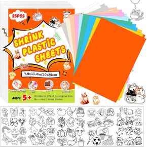 AOBOPLE 25 PCS Shrinky Dink Sheets,7.9 x 11.4 inch Colorful Shrink Plastic Sheets with Pattern Shrinky Dink Paper for Crafts Kids DIY Crafts Mothers Day Gifts
