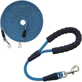 75FT Blue Check Cord/Tie Out + 18 Inch Short Dog Leash Blue
