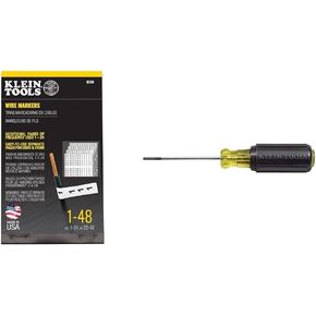 Klein Tools 56250 Wire Marker Book, 1-48 & 612-4 Screwdriver, Flat Head Terminal Block Screwdriver, 1/8-Inch Cabinet Tip, 4-Inch Round Shank, TB-DIN