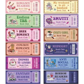 Laffact 120pcs Funny Book Book Club Ticket Mongmark ، رعاة البقر الرومانسية القراءة تعقب ، الرومانسية المظلمة الرعب المضاد للخيال الاجتماعي القراء الإكسسوارات الإلغاء اللوازمة