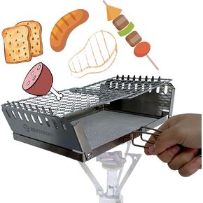 Bestargot Camping Grill & Toaster for Gas Stoves and Wood Stoves - Stainless Steel, Foldable, Compact, Ideal for Solo Camping, Picnics, and Fishing