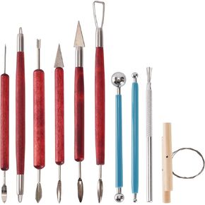 alldeer 10pcs أدوات النحت الطين ، مجموعة أدوات نحت الفخار الأساسية مع مقابض خشبية ، تمثال القاطع الطين المقرر على سن 15 عامًا وأكبر ، نحت ، سيراميك ، صب ، DIY