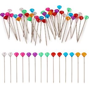 100Pcs Straight Sewing Pins for Fabric 1.56 Inch Diamond Head Quilting Pins with Colored Heads Iron Boutonniere Pins Fixed Positioning Pins for Sewing Products Clothing Crafts DIY