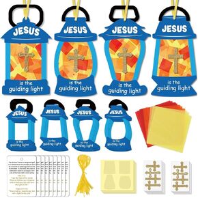 Qyeahkj 36 Set يسوع هو الحرف اليدوية الخفيفة الفنية للأطفال من الأنسجة المسيحية الحرف اليدوية DIY مصباح زيت ديني مصباح الكتاب المقدس مصلبات مجموعة معلقة ديكور لمدرسة الأحد VBS Home Church النشاط