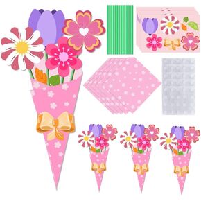Baisdy 24pcs طقم حرف عيد الأم للأم للأطفال ، مجموعة حرفة باقة زهرة ، اصنع باقة زهرة خاصة بك هدية عيد ميلاد عيد ميلاد عيد الأم لأمي ممرضة ممرضة ديي ممرضة ديي
