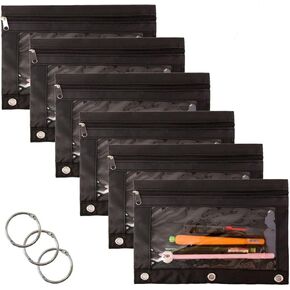 6 Pack3 Ring Pen Pencil Pouncy with Window Window Stationery Bage Binder Cass -chaproom منظمات الفصول الدراسية