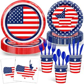 Avezano 168 PCS Flag American Partic Party Supplies Plates Cups Cups Fadingles Table Fare for 4th of July ، Memorial Day ، Decortings Barty Decortings ،