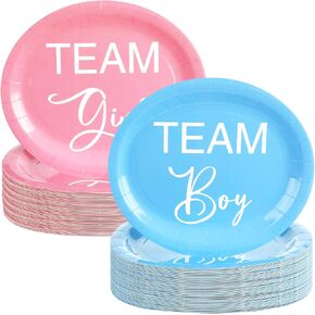 SUCLAIN 50 PCS CONFER Party Supplies Team Team Girl Girl Party Party Party Paper Paper Plate Plate Gender Confer Oval Diversible Distable لأدوات المائدة عيد ميلاد الطفل ، 10 'x 12' '