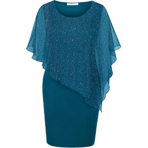 SeSe Code Women's Mesh Cape Overlay Bodycon Knee Length Pencil Dress for Wedding Guest