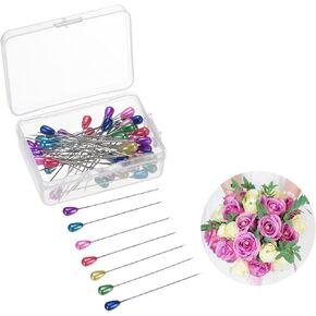 50-Pack Corsage Boutonnieres Pins, 2.2inch(5.5cm) Teardrop Pearl Floral Straight Pin for Wedding/Jewelry/Flower Decorations, Bouquet Pins Flower Pins [White]