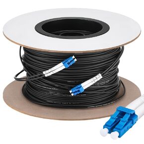 500ft (150 Meters) Fiber Lc to Lc Outdoor Armored Fiber Optic Internet Cable 9/125um Lc Single Mode Duplex Fiber Cable Jumper, Compatible with OS1/OS2, Low Friction LSZH, Black