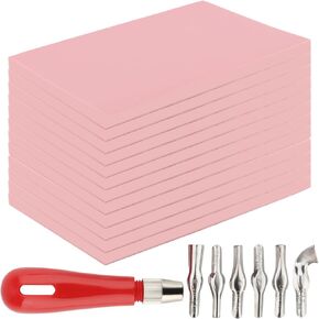 Zoenhou 12 PCS 4 "× 6" كتل نحت المطاط الوردي ، الحرف المطاطية الناعمة ، الفراغات ختم المطاط مع أدوات نحت ، وكتل مشمع لصناعة الطباعة