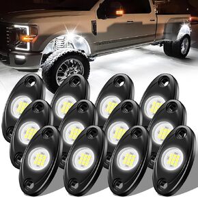8 Pods White Rock Lights, Wonywin 6000K Pure White Super Bright Wide Angle IP68 Waterproof White LED Rock Lights for Trucks Pickup SUV UTV ATV Motorcycle Car Boats Underglow Lighting
