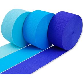 PartyWoo Extra Large Crepe Paper Streamers 3 Rolls 393ft, Pack of Blue Shades Crepe Paper Party Streamers, Crepe Paper for Party Decorations, Baby Shower Decorations (1.8 Inch x 131Ft/Roll)