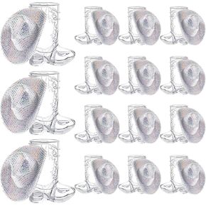 Vesici 30 PCS Mini Cowgirl Hat Western Cowboy Boot Shot Glasses Tiny Cowgirl Glitter Equin Silver Cowboy Hat Disco Supply Devin