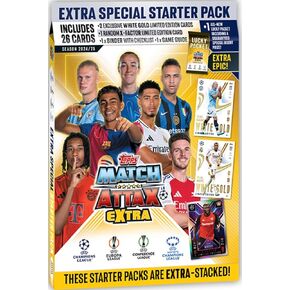 Match attax Extra Topps Starter Pack 24/25 Includes 30 Cards, a Lucky Packet and More! 2025 Soccer Cards with a hassential Sticker