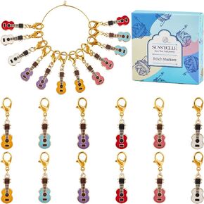 Sunnyclue 1 Box 24pcs 6 Colors Crochet Markers Cute Stitch Marker Bulk Gold Knit Small Guitar Locking Alloy Monicel Metal Knitting Darmers for Crocheting Weaving Jewelry Making DIY Craft
