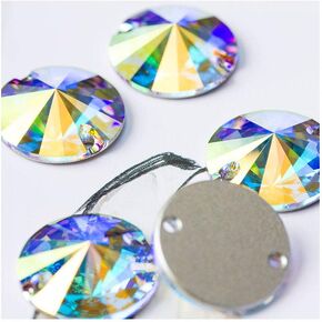 Flatback Sew On Rhinestones for Garments Clothes Crafts Sewing Beads Decorations, Crystal K9 Glass (Round AB, 18mm 18pcs)