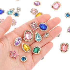 50 Pcs Sew on Rhinestones, Mixed Colors Sew on Gems, Rhinestones for Clothes, Crystal Glass Rhinestones with Metal Flatback for Jewelry Making DIY for Jewelry Clothes Shoes Costume
