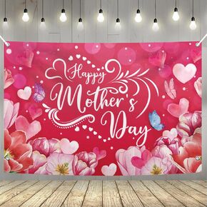 YQUQWN XtraLarge Happy Mothers Day Banner 72x44 Inch Mothers Day Decorations for Party Pink Flowers Backdrop for Mom Day Gifts Indoor Home Decor Party Supplies