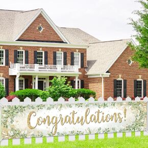 Large Congratulations Banner Greenery Congrats Banner Floral 2025 Congrats Grad Fence Backdrop Outdoor Congratulations Decorations Congrats Yard Sign Decorations