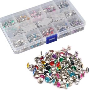 Uniquer 300 مجموعات 8 مم CZ Crystal المسامير 10 ألوان Rhinestone المسامير ترصيع إكسسوارات مسامير سريع لصنع DIY Leathercraft