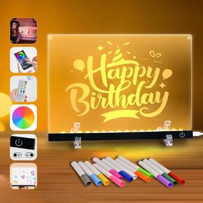 Acrylic Dry Erase Board:16M-Color LED Light-Up Memo Board w/Music Sync, APP & Remote Control, Stand, &12 Markers - Versatile Night Light for Room, Office -14.1"x10.1" Neon Glow Display