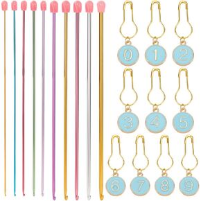 Nbeads 20 pcs مجموعة السنانير الكروشيه التونسي ، 14 بوصة من الكروشيه المعدني الطويل خطافات متعددة الألوان الكروشيه الأفغان مع علامة غرزة قفل العدد للمبتدئين والكروشيتر و Knitter