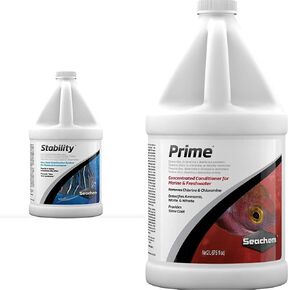 Seachem Stability Fish Tank Stabilizer - for Freshwater and Marine Aquariums 2L / 67.6 oz & Prime Fresh and Saltwater Conditioner - Chemical Remover and Detoxifier 2 L