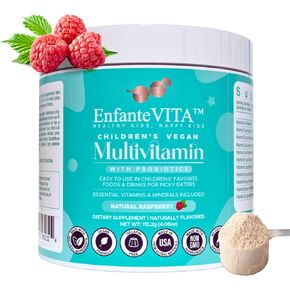 Kids Vitamins Powder – 90-Day Supply – Vegan D3 with Probiotics – Physician-Formulated 15+ Multivitamins – Non-GMO – Made in USA (Natural Raspberry)