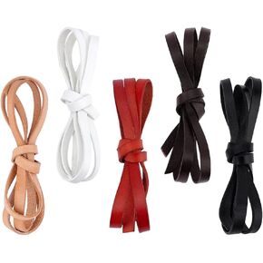 PH PandaHall 5 Colors Leather Cord 8mm Flat Genuine Leather Strings, 5m Natural Leather Lacing Strip Cord Braiding String for Jewelry Making DIY Crafts Braided Bracelets Belts Keychains