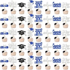 40PCS Cupcake Cupcake Toppers 2025 تختار التخرج من الدرجة قبعة كب كيك من فئة 2025 تهنئة الزخارف (الأزرق الشظية)