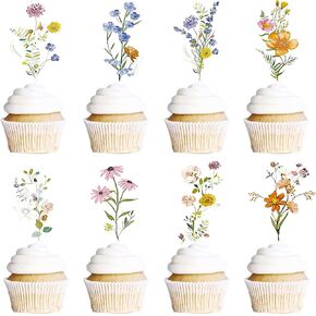 36PCS Wildflower Cupcake Toppers, Flower Cake Topper Baby In Bloom Baby Shower Decorations for Girl Floral Birthday Wedding Garden Spring Tea Party