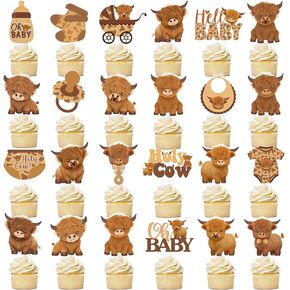 Candy Chef Highland Cow Baby Shower Cupcake Topcake Cow Cupcake Cupcake Topcake 48pcs Highland Cow Baby Shower Decorations Cow Oh Baby Cupcake.