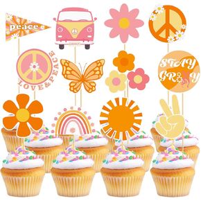 48 PCS Hippie Party Cupcake Toppers Hippie اثنين