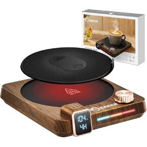 Saker Coffee Mug Warmer with Temperature and Time Display|Smart Candle Warmer with Reservation Feature|1-12Hrs Auto Shut Off|Tri Color Light Strip|Timing, and Knob Adjustment for Desk