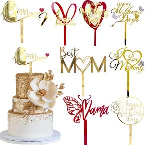 مسارات عيد أم سعيدة لعيد الأم 8 PCS ، اختيارات مزخرفة أكريليك حمراء لتوصيلات حفلة عيد ميلاد عيد الأم