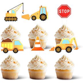 36pcs Construction Cupcake Toppers, Dump Truck Excavator Tractor Party Cake Toppers，Birthday Baby Shower Party Decorations For Construction Theme