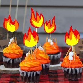 26PCS Fire Cake Decoration Fire Cake Toppers Cupcake Toppers for Fire Truck Firefighter Birthday Party Decoration