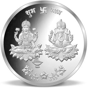 Raj Exporter التقليدية Silver Coin Laxmi & Ganesh Ji/Laxmi & Ganesh Ji Coin/Silver Round Forme Laxmi Ganesh Coin/Dhantaras Diwali New Year Gift Coin (5 GRM). حزمة 2 قطعة.