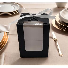 Black Wedder Wedding Favor Box-40 CT كبير 4 "x4" x5 "نافذة صافية. يشمل شرائط (40 أبيض 40 أسود) صندوق هدايا زجاجي نبيذ جذابة. أدخل أسفل المتانة. مثالي لحفلات الزفاف والأحداث