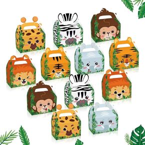 12 حزمة Jungle Safari Animals Party Boxes Zoo حيوانات موضوع عيد ميلاد سعيد صناديق الصناديق الغاب Safari Party Goyy Goodies للأطفال