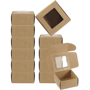 Patikil 3 "x3" x1.5 "مربع صابون الورق مع نافذة ، 30 حزمة صناديق الصابون محلية الصنع يعرض صناديق التعبئة والتغليف لعيد ميلاد DIY Craft ، Brown