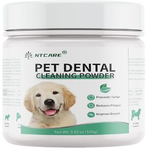 Pet Teeth Cleaning Powder, Dog Breath Freshener Dental Powder, for Cleaning Plaque Off, Dental Care for Dogs, Tartar Remover for Teeth with Natural Herbal Blend + Postbiotics, 3.52 oz