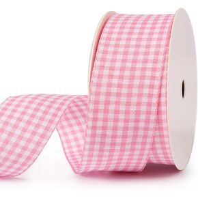 Pink Plaid Ribbon Gingham Ribbon Check Ribbon 1.5 Inch 25 Yard Each Roll 100% Polyester Woven Edge for Crafts, Gift Packing, Wedding Decoration (Pink, 1.5INCH)