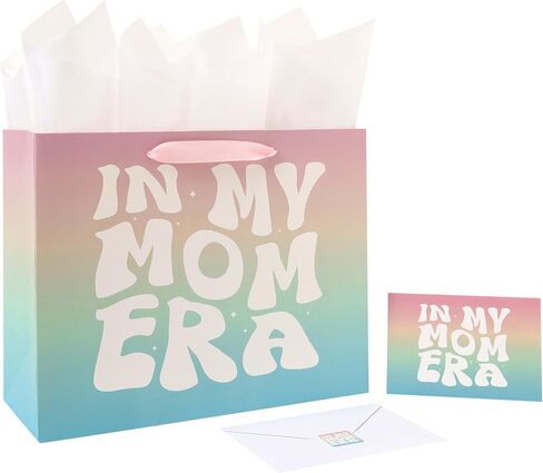13" Large MOM Mother Gift Bag Set with Handles, Greeting Card, Tissue Papers and Stickers for Mother’s Day, Mother’s Birthday, Women’s Birthday, In My MOM Era Design, 1 Pcs in Saudi Arabia