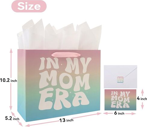 13" Large MOM Mother Gift Bag Set with Handles, Greeting Card, Tissue Papers and Stickers for Mother’s Day, Mother’s Birthday, Women’s Birthday, In My MOM Era Design, 1 Pcs in Saudi Arabia