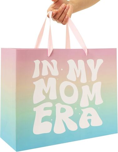 13" Large MOM Mother Gift Bag Set with Handles, Greeting Card, Tissue Papers and Stickers for Mother’s Day, Mother’s Birthday, Women’s Birthday, In My MOM Era Design, 1 Pcs in Saudi Arabia