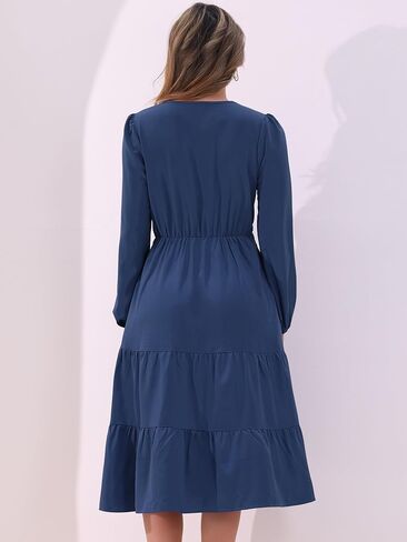 Allegra K V Neck Dress for Women's Lantern Sleeve Ruffle Flowy A-Line Elegant Casual Midi Dresses in Saudi Arabia
